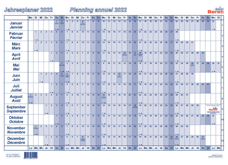 Der Papierjahresplaner A4
von Januar bis Dezember 2022
14 x 6,9 mm (H x B)