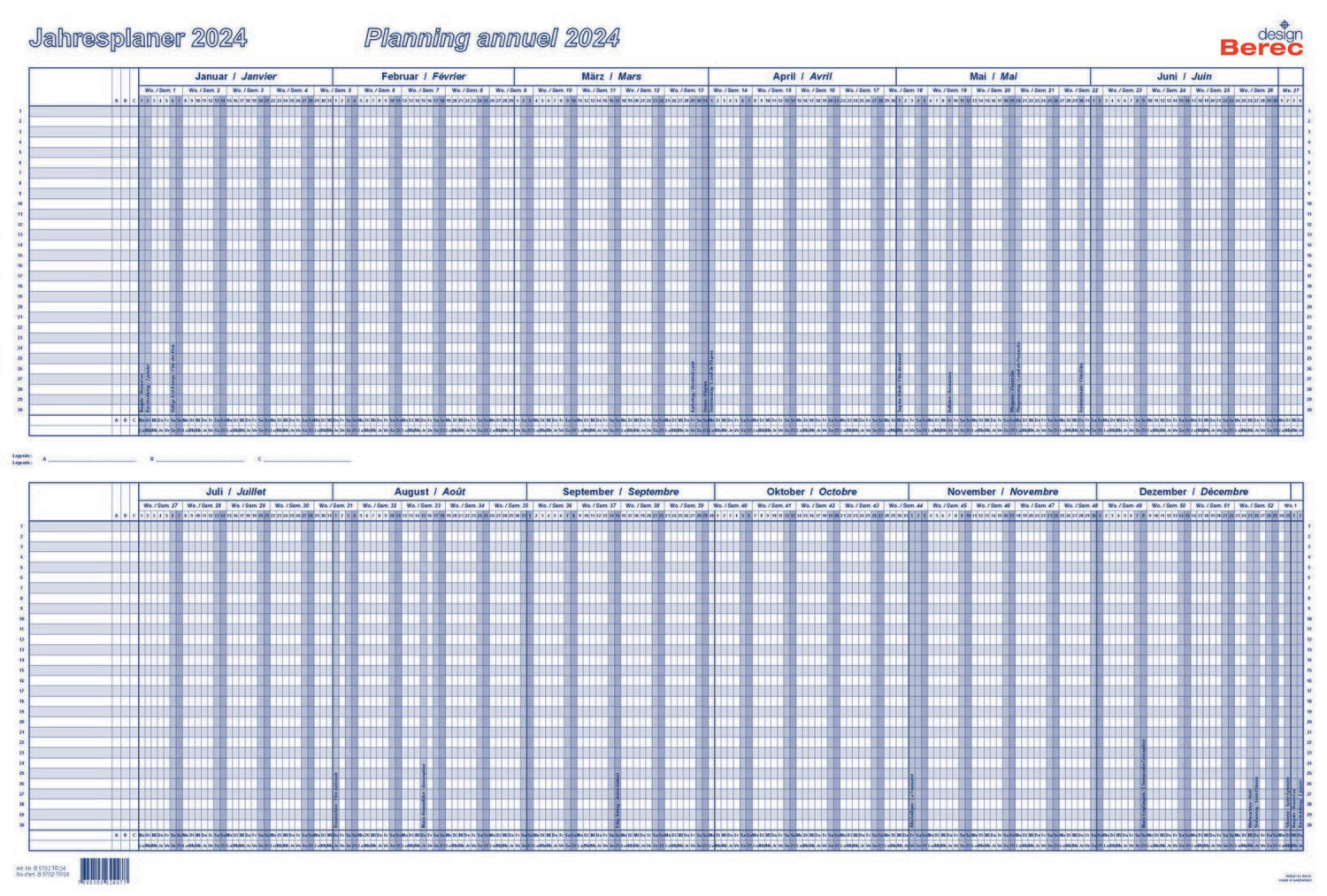Der optimale folienkaschierte Karton-Jahresplaner von Januar bis Dezember 2026