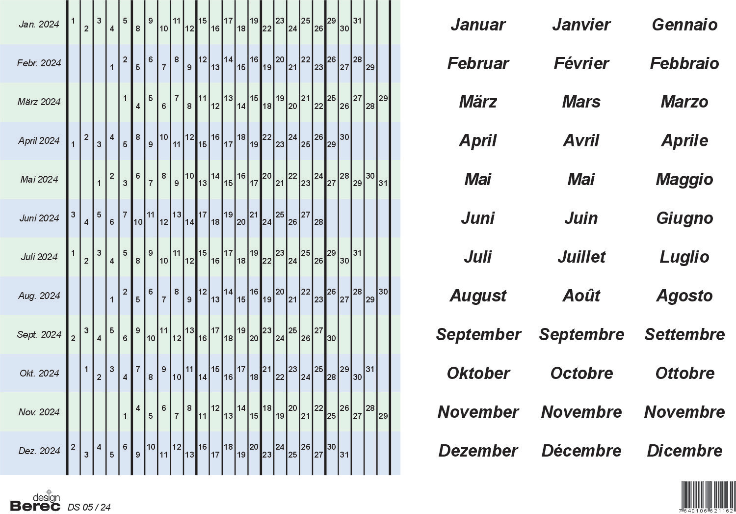Datumstreifenset für 5-Tage-Woche (selbstklebend)