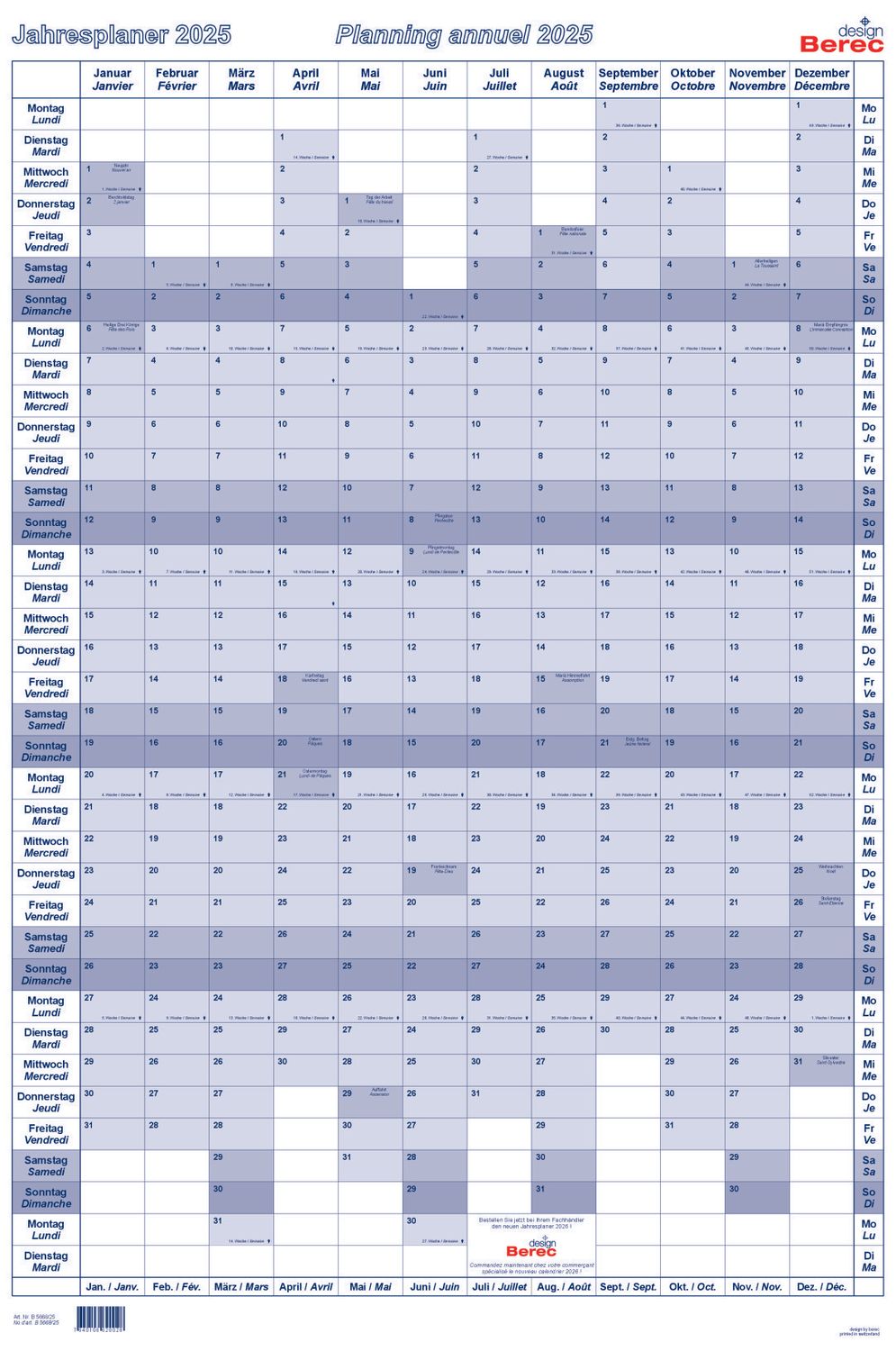 Der übersichtliche Hochformatplaner Januar bis Dezember 2025