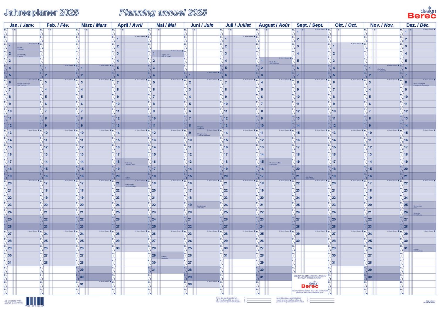 Der folienkaschierte Karton-Jahresplaner von Januar bis Dezember 2025