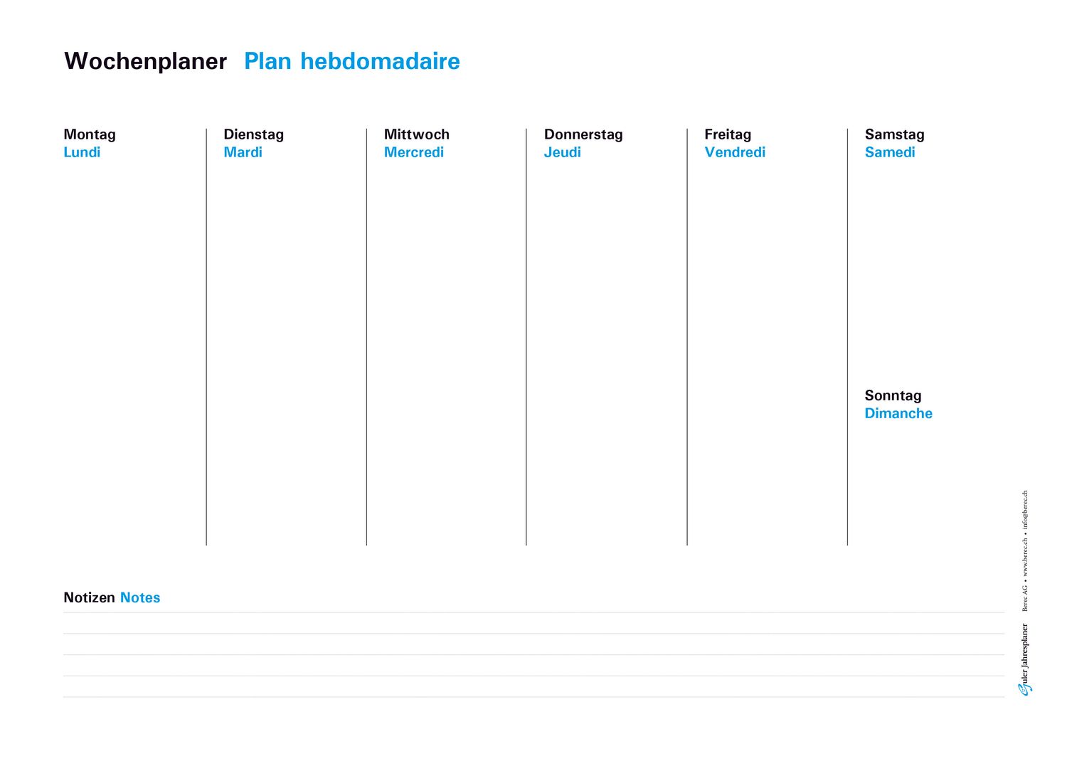Wochenplaner A4, Block à 50 Blatt, Format A4 quer