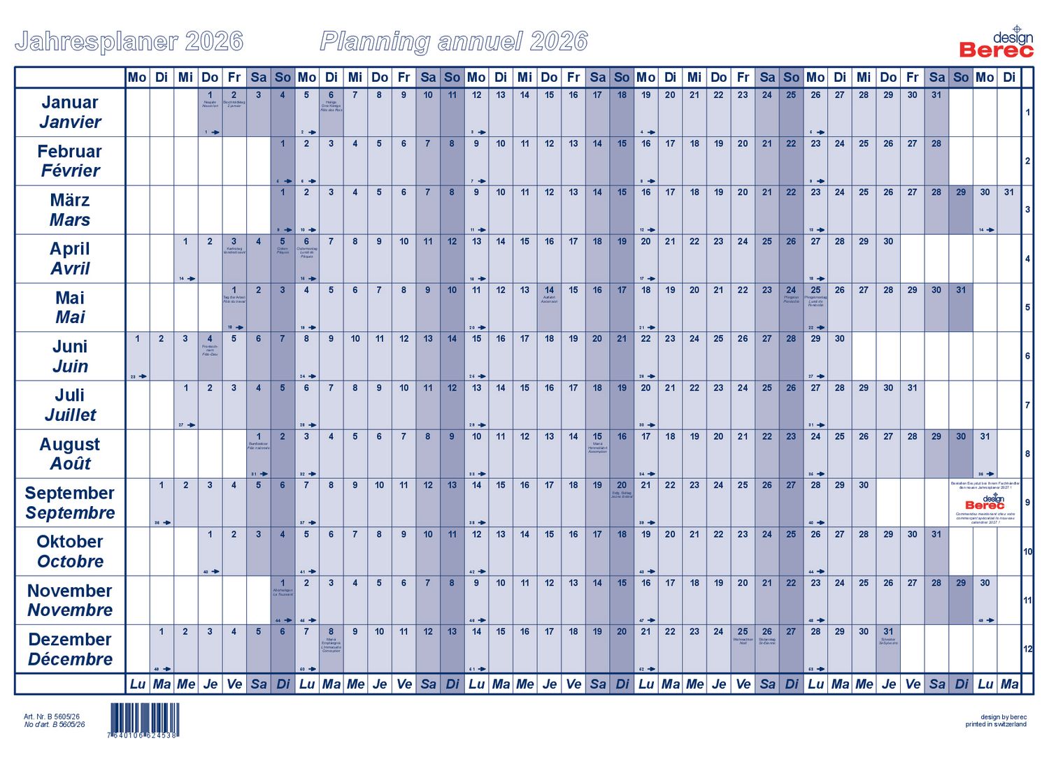 Der Papierjahresplaner A5 von Januar bis Dezember 2026, 9,8 x 4,9 mm (H x B)