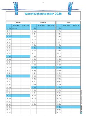Der Waschküchenkalender für das Jahr 2026