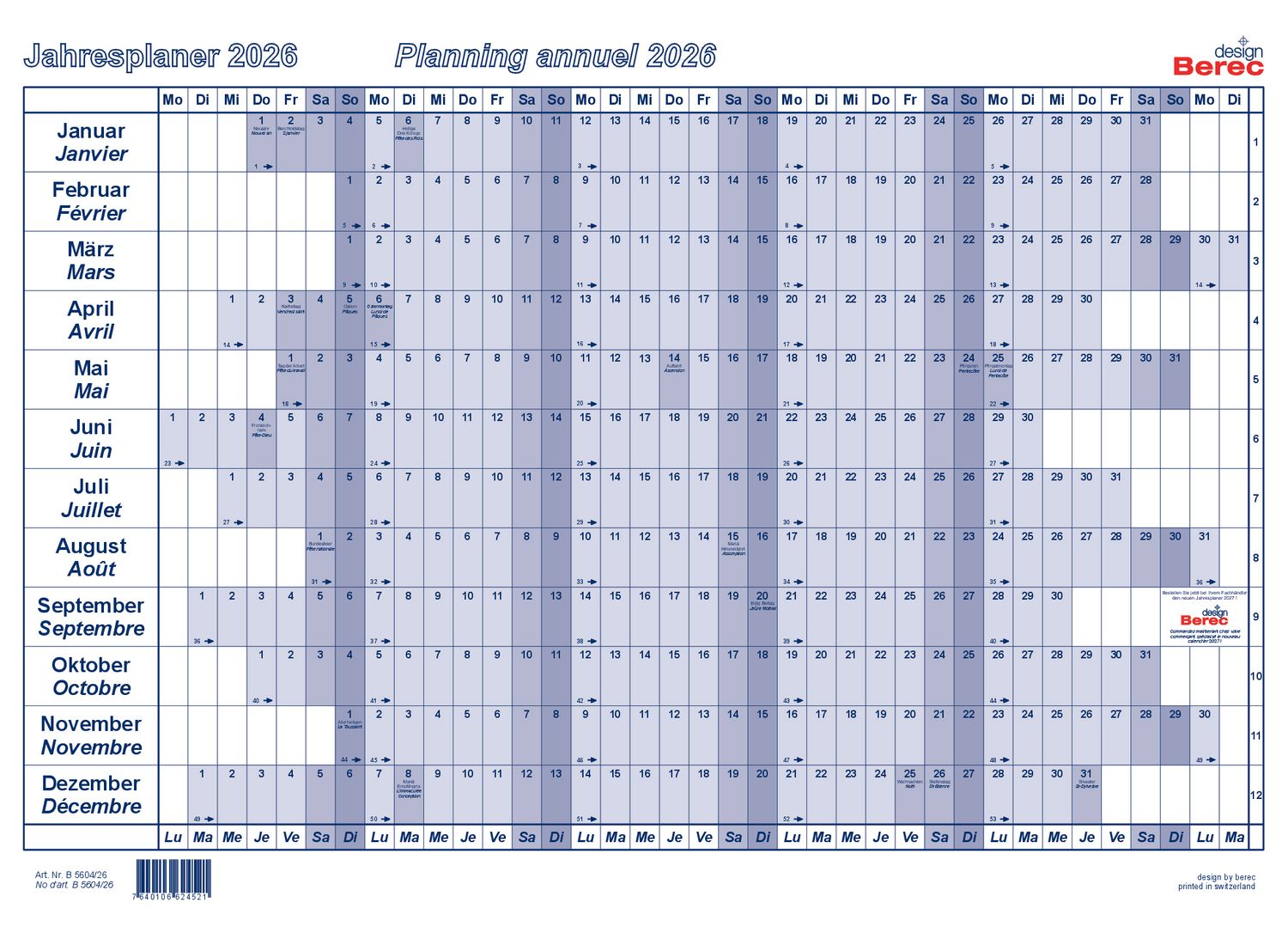 Der Papierjahresplaner A4 von Januar bis Dezember 2026, 14 x 6,9 mm (H x B)