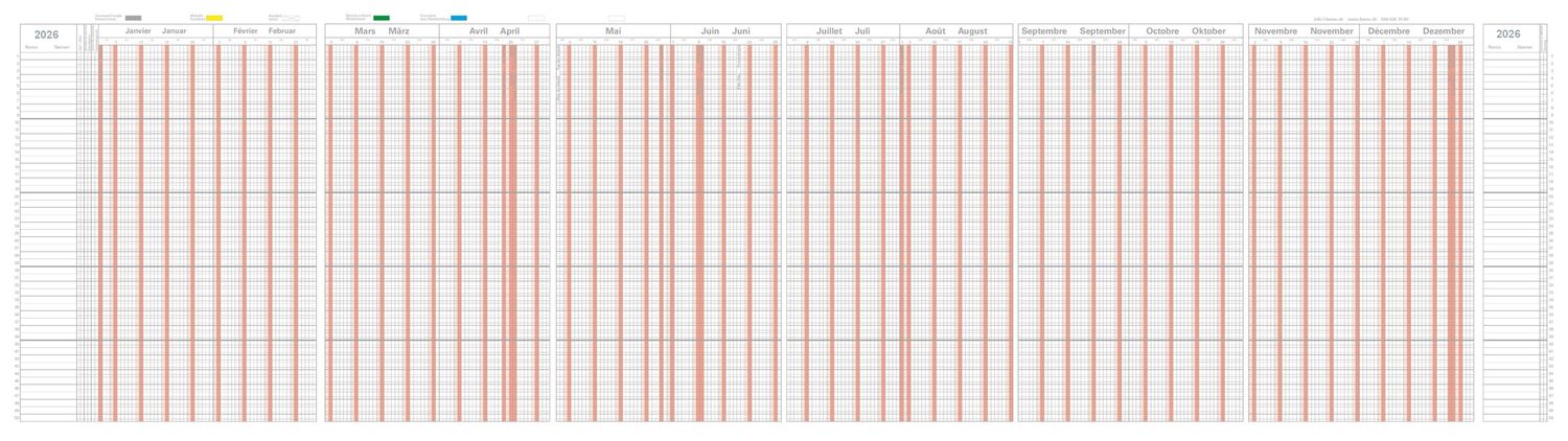 12 Monateplaner Folio als Ferien- &amp; Absenzenplaner mit 50 Zeilen 2026