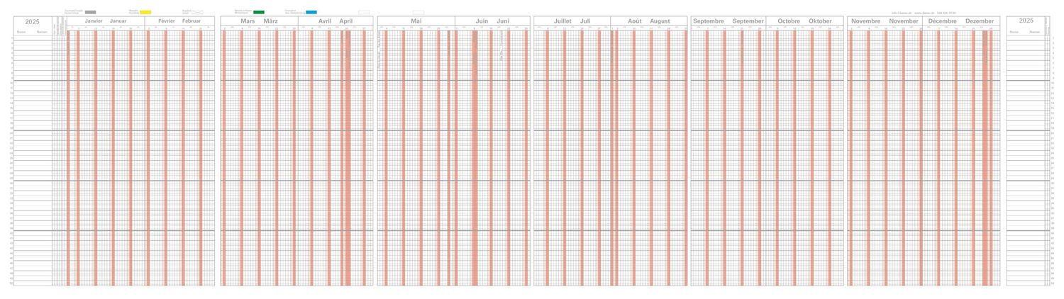 12 Monateplaner Folio als Ferien- &amp; Absenzenplaner mit 50 Zeilen 2025