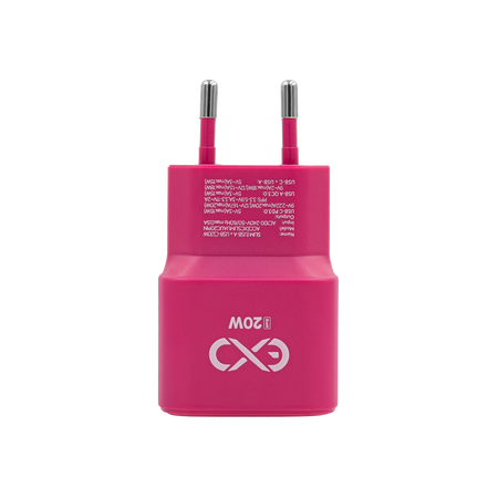 Universelles eXc SLIM Wandladegerät, 1x USB QC + 1x USB PD, 20 W, rosa