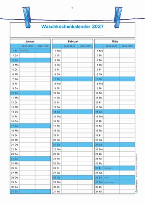 Der Waschküchenkalender für das Jahr 2027