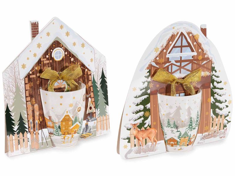 Tazza in porcellana "villaggio di natale" in confezione regalo