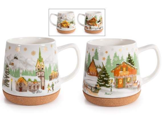 Tazza natalizia con base in sughero- linea winter village
