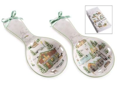 Poggiamestolo in ceramica con fiocco- winter village