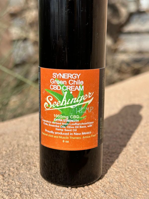 CBD Oil SYNERGY Green Chile CBD Cream EXTRA STRENGTH 1000mg CBD 6 oz. bottle, by Seebinger Hemp