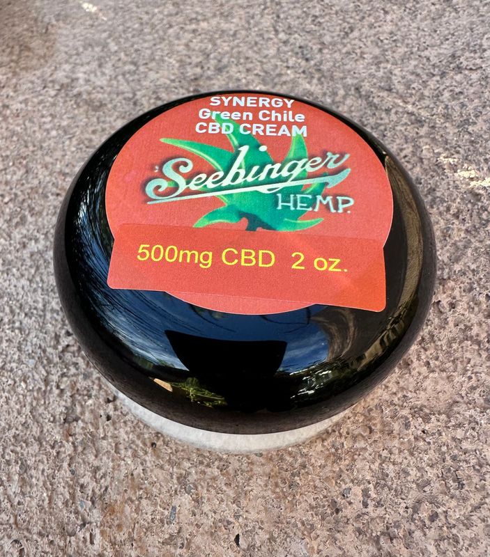 CBD Oil SYNERGY Green Chile CBD Cream EXTRA STRENGTH 500mg CBD 2 oz jar(Travel Size), by Seebinger Hemp.  Purchase 2 jars, receive 1 free!