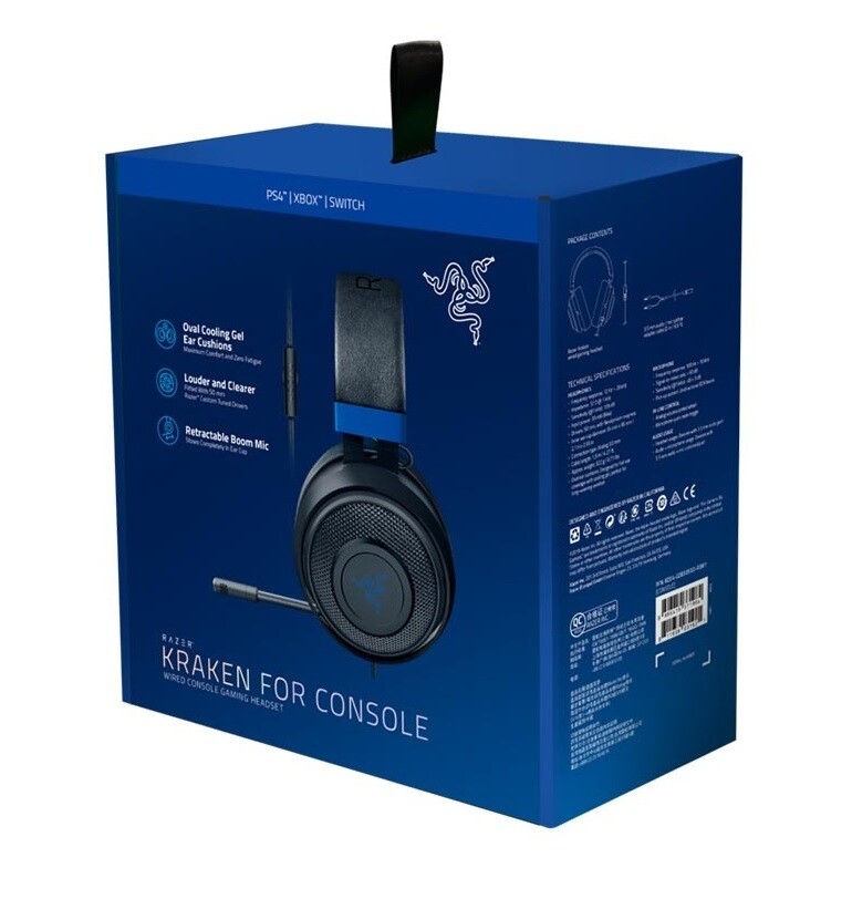 Razer Kraken Gaming Headset: Lightweight Aluminum Frame - Retractable Noise Isolating Microphone - for PC, PS4, PS5, Switch, Xbox One, Xbox Series X &amp; S, Mobile - 3.5 mm Headphone Jack - Black/Blue