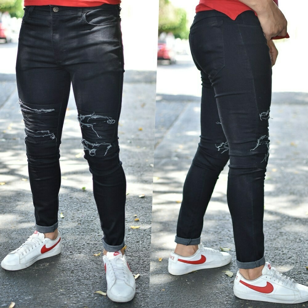 Pantalon skinny negro con destruccion caballero MODELO 01354