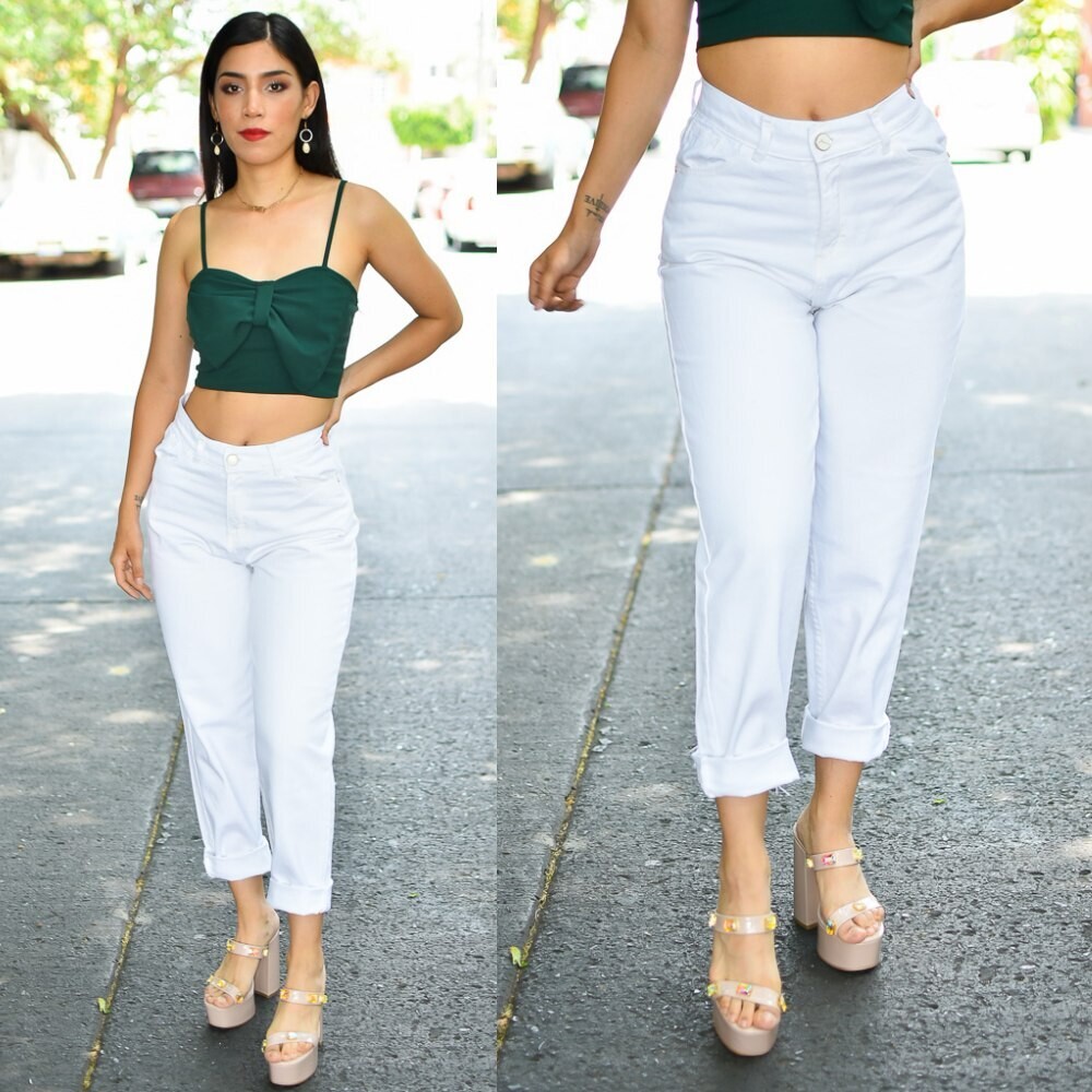 🎀Pantalon Mom Jeans Blanco Modelo 01449🎀
