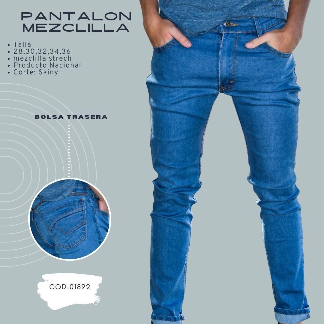 Pantalon para caballero Corte Skinny azul claro Modelo 01892