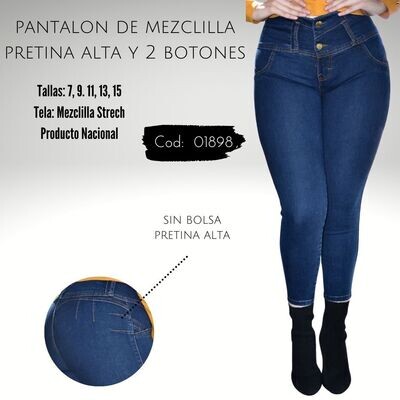 Pantalon de Mezclilla Pretina Alta y 2 botones model 01898