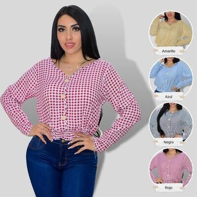 Blusa manga larga botón al frente Modelo - BHT-2 Blusa manga larga botón al frente Modelo - BHT-2