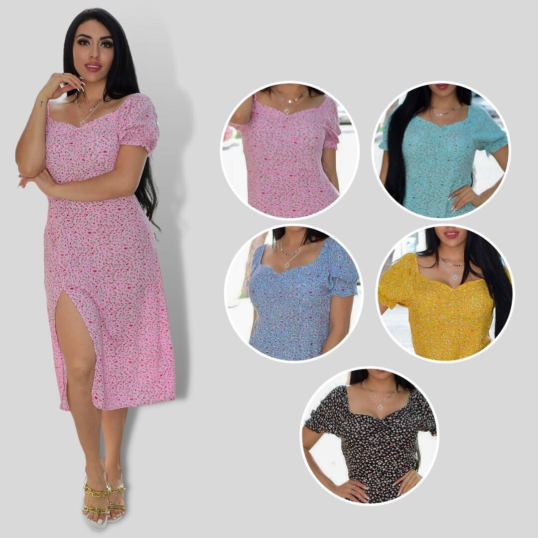 Vestido Floreado Manga corta Modelo OPS-1 Vestido Floreado Manga corta Modelo OPS-1