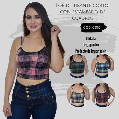 Top de tirante corto con estampado de cuadros modelo 02110 Top de tirante corto con estampado de cuadros modelo 02110