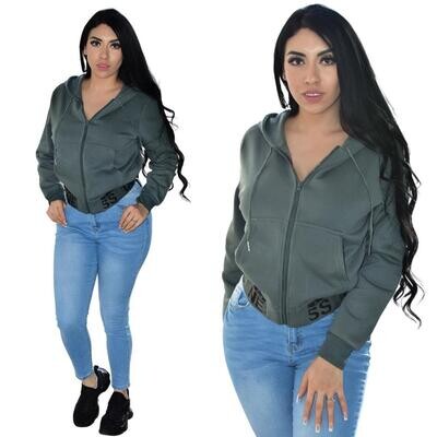 Sudadera corta con cierre al frente Modelo HDJ-4-VERDE Sudadera corta con cierre al frente Modelo HDJ-4-VERDE