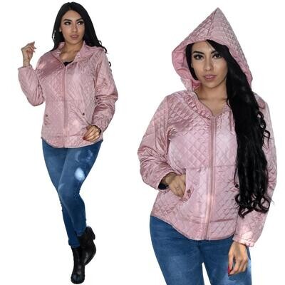 Chamarra capitonada ligera modelo-GJK1-Rosa Chamarra capitonada ligera modelo-GJK1-Rosa