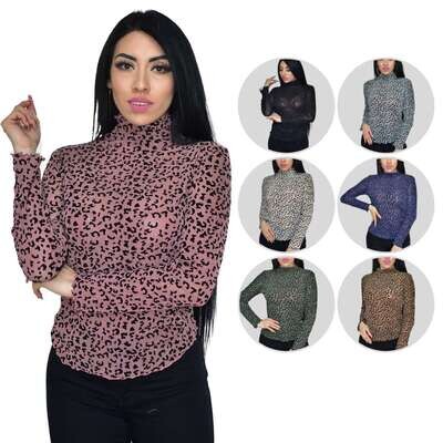 Blusa animal print con transparencia y brillo Modelo MB3 Blusa animal print con transparencia y brillo Modelo MB3