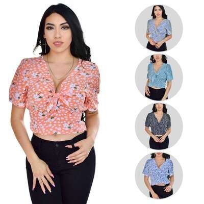 Blusa estampada flores cuello V Blusa estampada flores cuello V