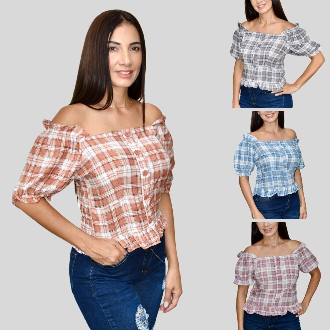 Blusa Manga Farol a cuadros Ropa Moda Gdl