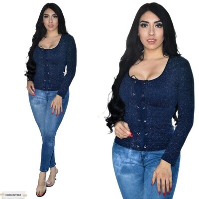 Blusa De Brillos Manga Larga con cintas NIT262 Blusa De Brillos Manga Larga con cintas NIT262