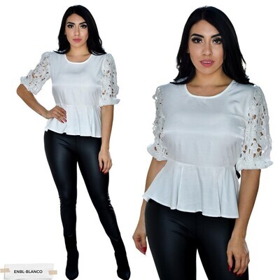 Blusa manga farol de encaje Blanca Blusa manga farol de encaje Blanca