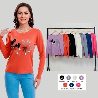 Suéter con Pedrería de Corazones - ¡Estilo y Comodidad en Uno! Suéter con Pedrería de Corazones - ¡Estilo y Comodidad en Uno!