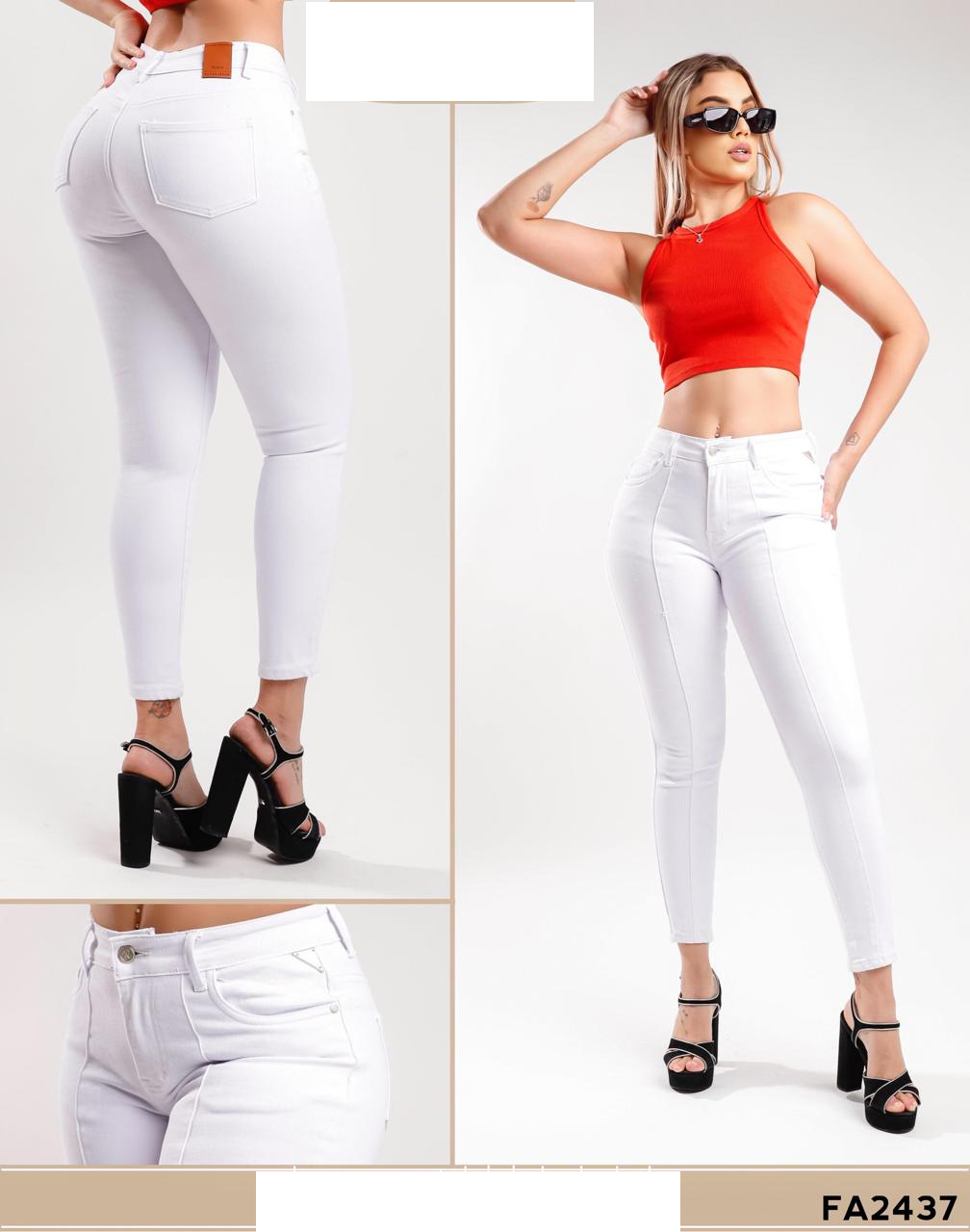 Pantalón skinny Blanco Con costura al frente