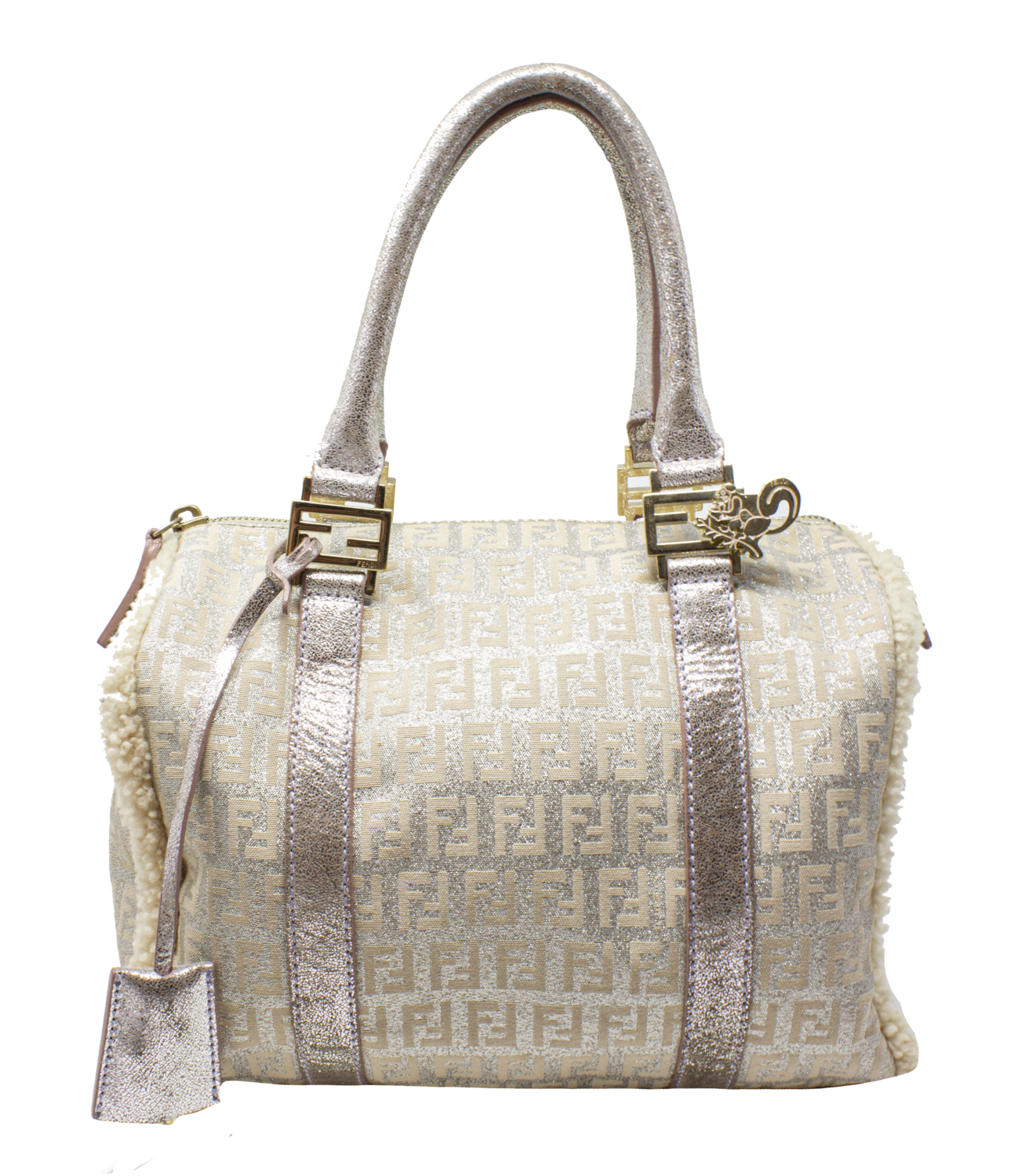 Fendi Beige/Red Printed Zucchino Fabric and Leather Small Forever Bauletto  Bag Fendi