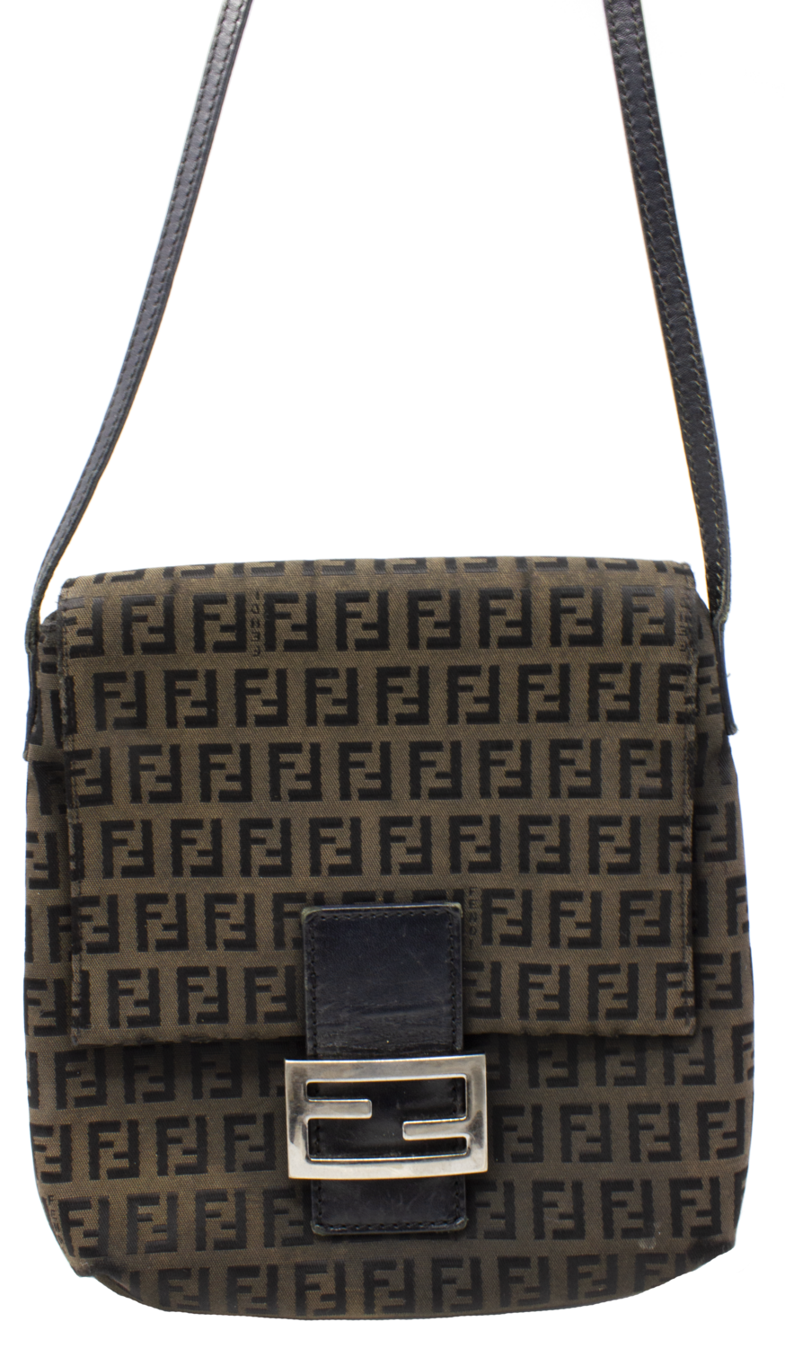 Fendi Zucchino Ash Brown Crossbody Flap Bag