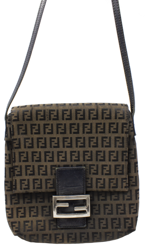 Fendi Zucchino Ash Brown Crossbody Flap Bag