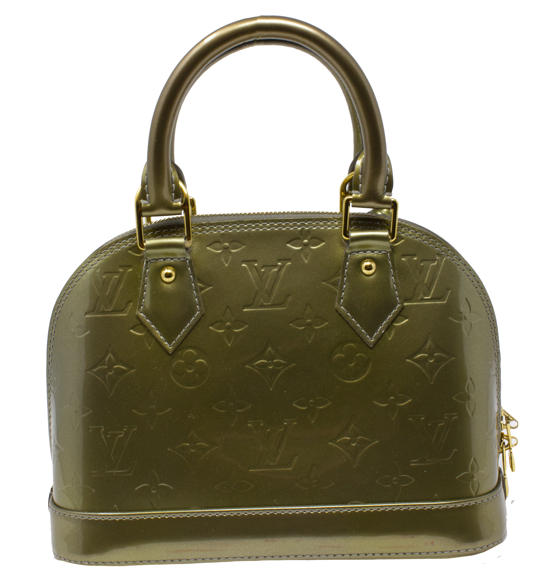 LOUIS VUITTON Alma BB Monogram Vernis Patent Leather M91677 Green Art Deco