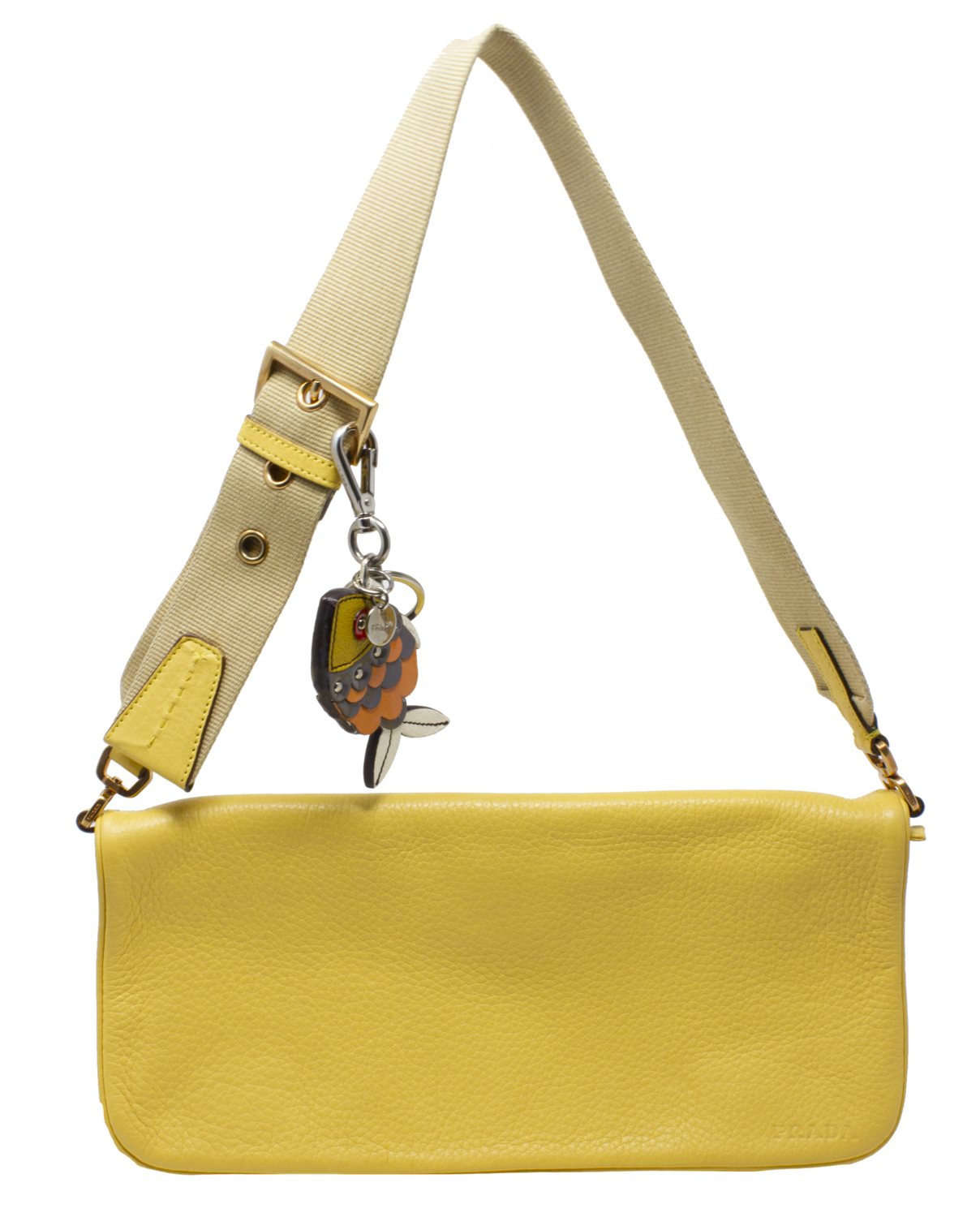 Prada Yellow Grained Leather Logo Shoulder Bag