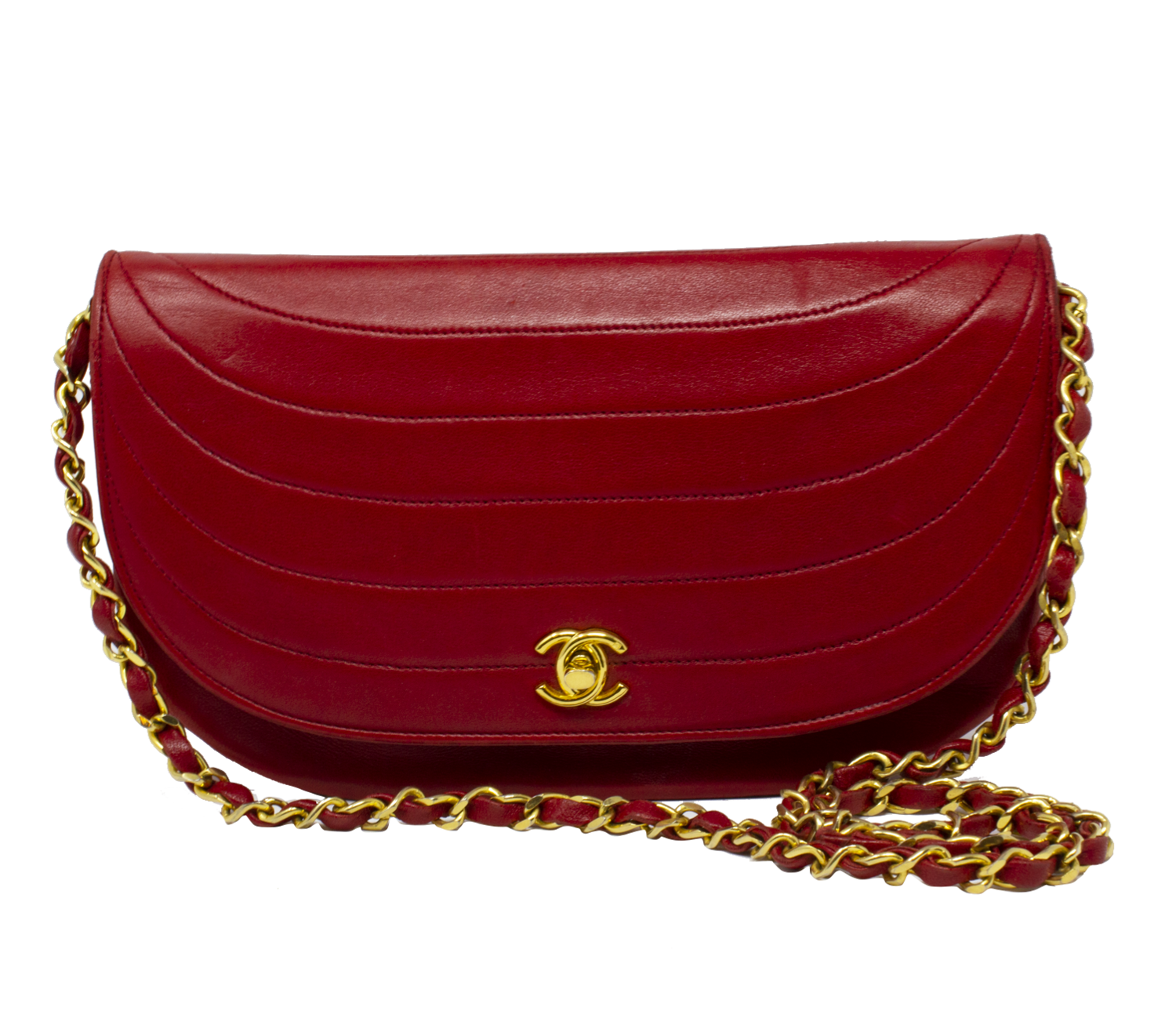 Chanel Red Half Moon Quilted Lambskin Flap Bag - shop 
