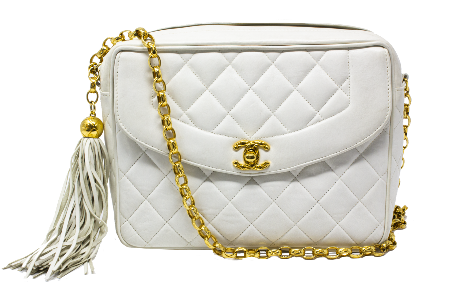 Chanel Rare White CC Tassel Front Flap Bag