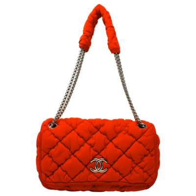 Chanel Medium Orange Red Bubble Quilted Flap Bag
