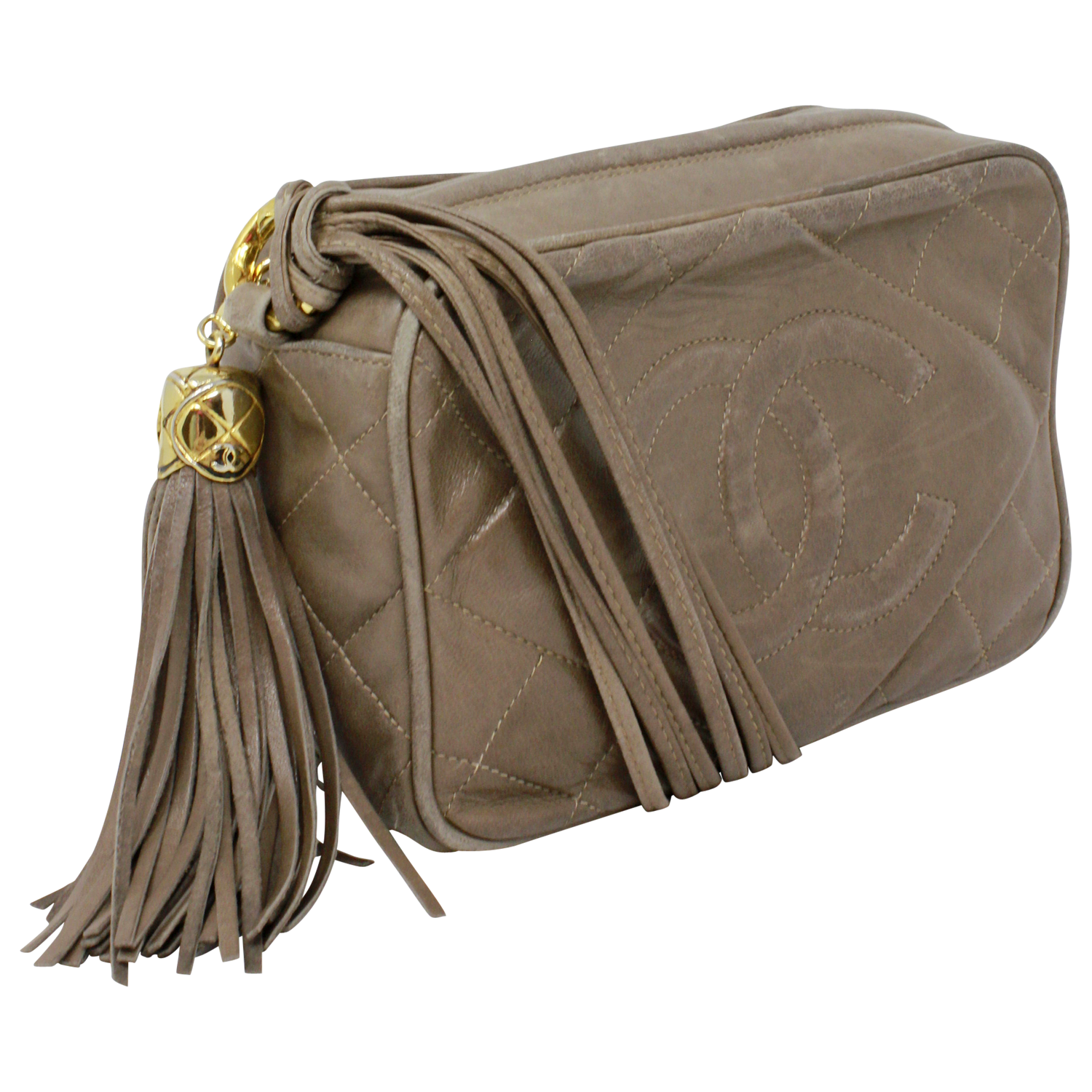 Chanel Vintage Zip Tassel Bag Brown Calf Leather Crossbody Bag - AWL2642