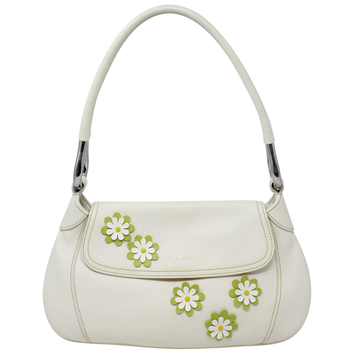 Prada White Floral Shoulder Bag