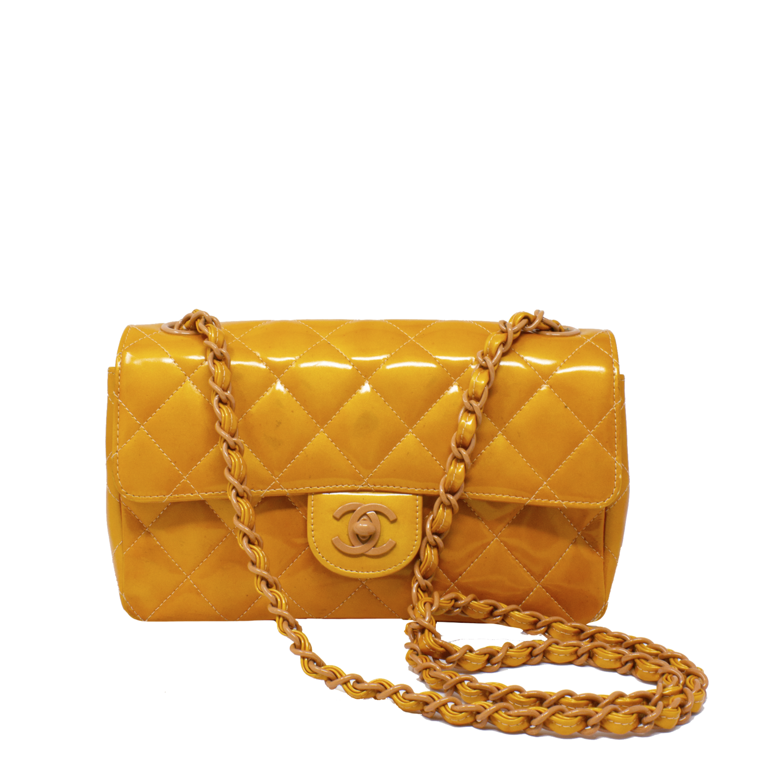 Chanel Orange Patent Rectangular New Mini Flap Bag - shop 