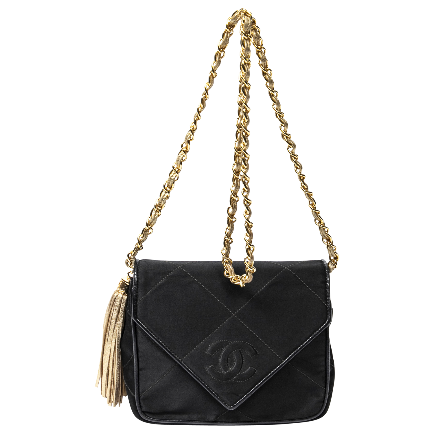 Chanel CC Satin Black Envelope Tassel Bag - shop 