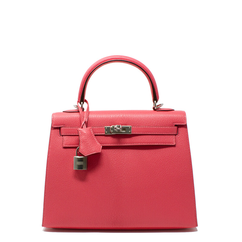 Hermes Kelly 25 Rose Lipstick Chèvre Leather Sellier Palladium Hardware (Store Fresh)