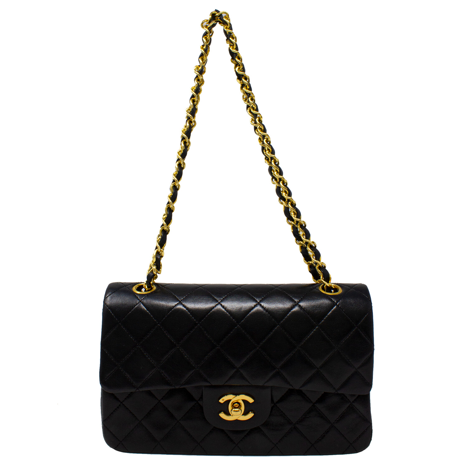 1988 Chanel Black Quilted Lambskin Vintage Small Classic Double