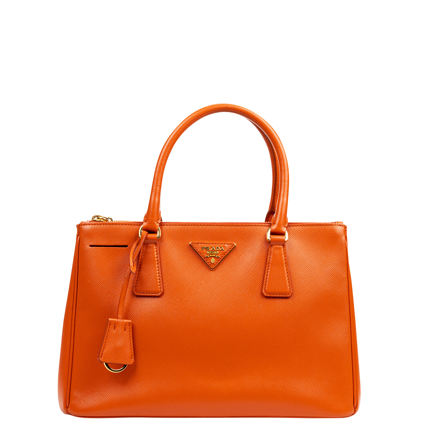 Prada Small Orange Saffiano Galleria Bag w/ Strap